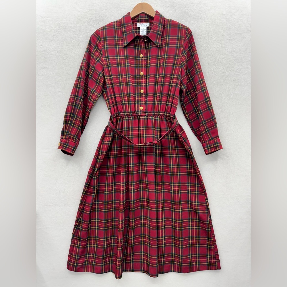 Talbots Petite Women’s 10 Tartan Plaid Shirt Dress With Belt